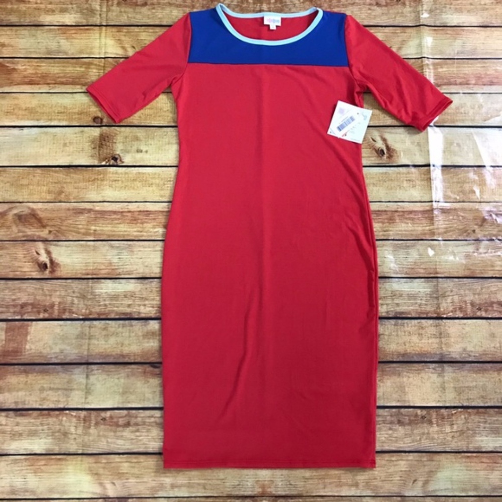 NWT Lularoe Julia Color Block Dress Red / Blue